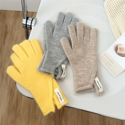 Winter Korean Style Pure Color Cute Five Finger Gloves