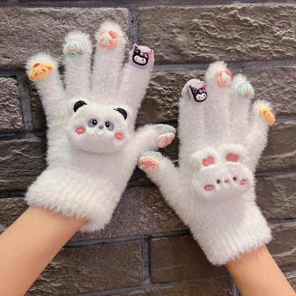 Panda Plush Female Winter Cycling Warm Cute Gloves