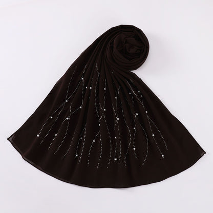 Chiffon Single Head Hot Rhinestone Beaded Scarfs