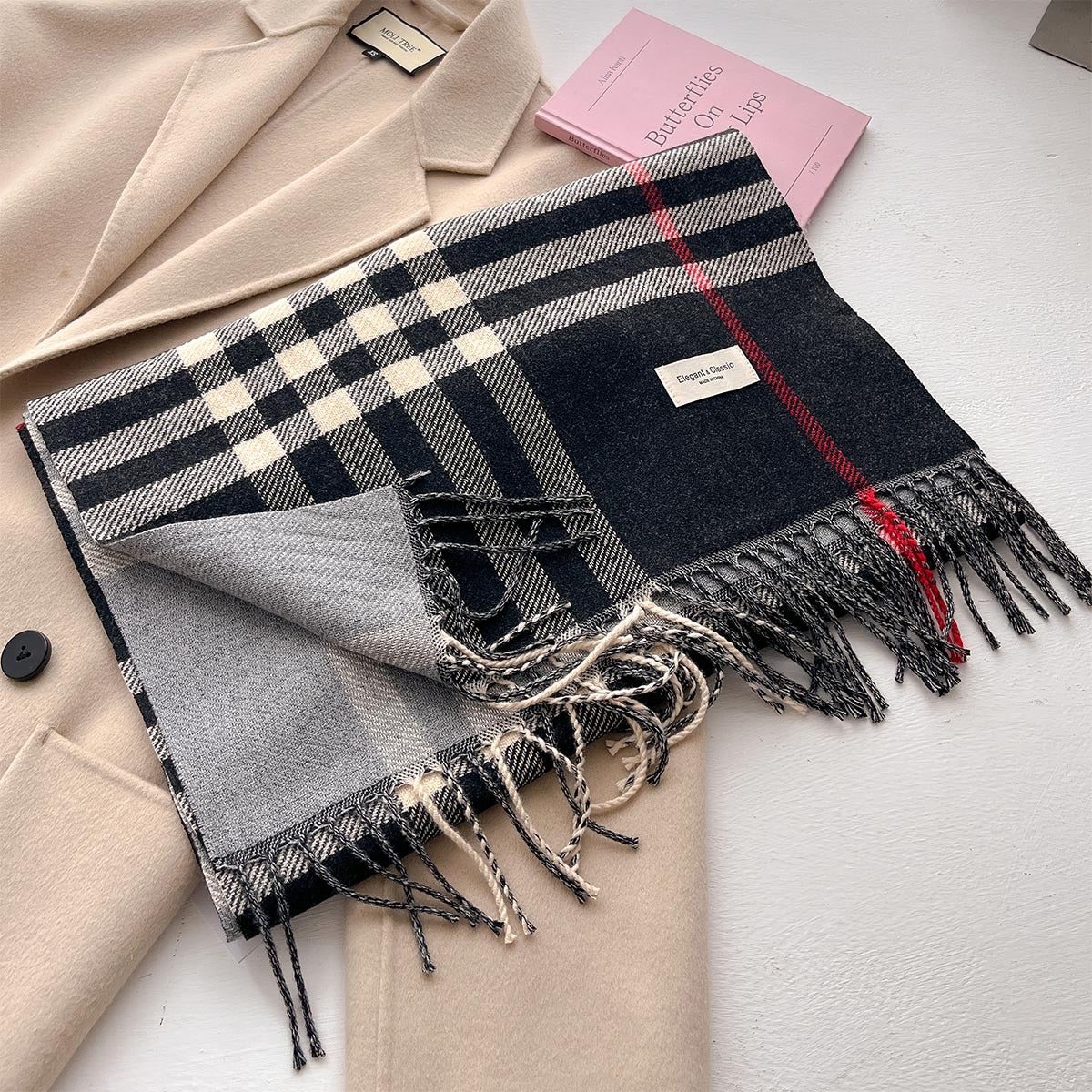 Women's Plaid Double-sided Warm Long Couple Shawl Scarfs