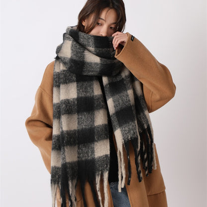 Women's Winter Warm High-grade Fashionable Blue Plaid Scarfs