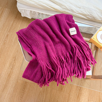 Women's Knitted Wool Winter Solid Color White Scarfs