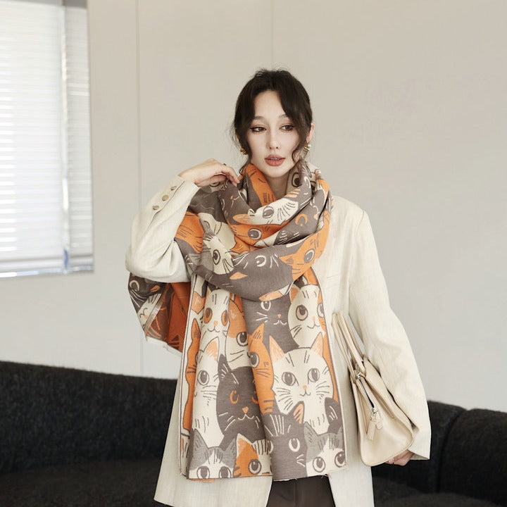 Cat Cashmere Double-sided Female Korean Winter Warm Scarfs