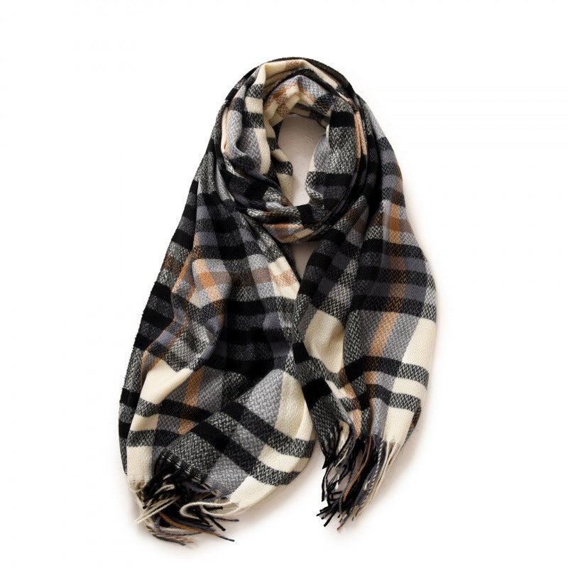 Women's Sweet Warm Artificial Cashmere Plaid Shawl Scarfs