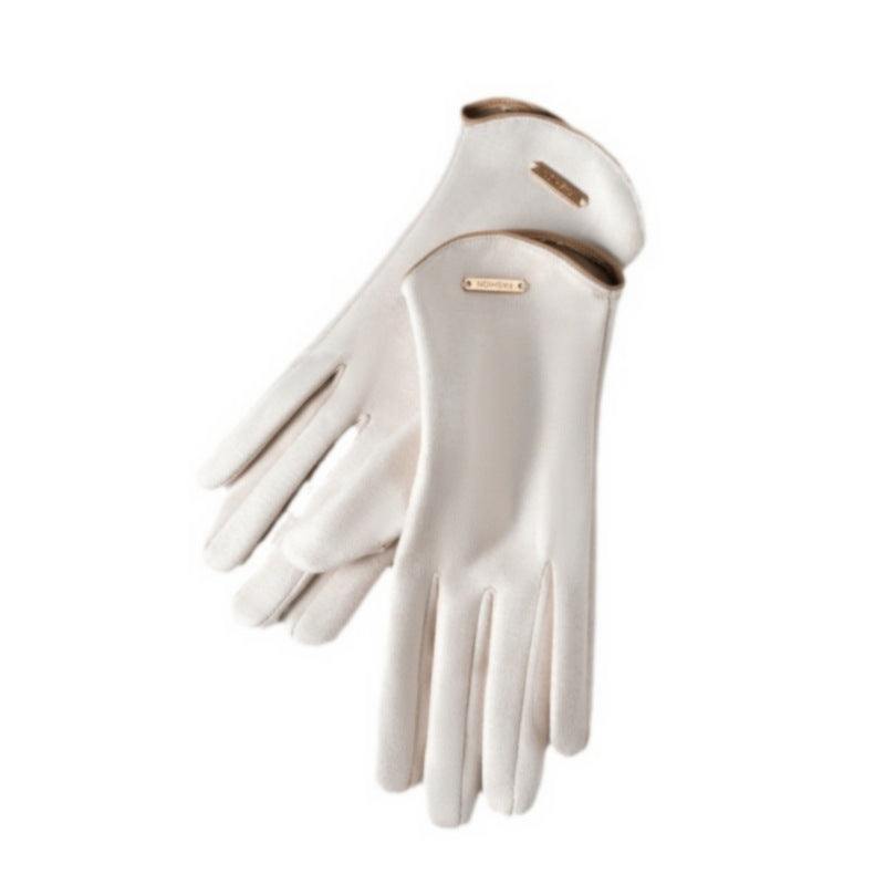 Women's Winter Suede Cycling Open Finger Touch Gloves