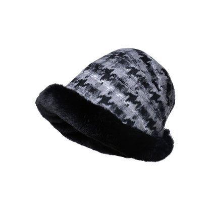 Women's Protection Hat Fleece-lined Chessboard Plaid Bucket Hats & Caps