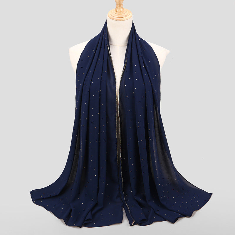 Women's Malaysia Indonesia Pearl Chiffon Diamond Long Scarfs