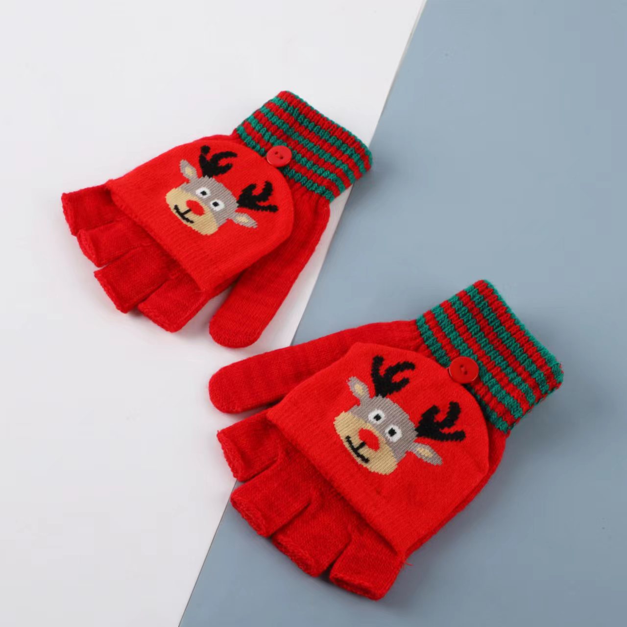 Women's Finger Flip Christmas Thermal Knitting Wool Gloves