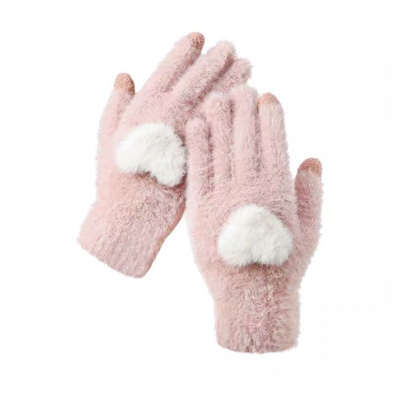 Fleece-lined Warm Touch Screen Sweet Korean Style Cute Knitting Gloves