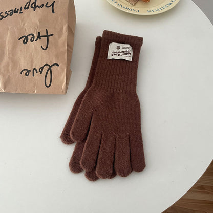 Women's Cloth Label Cute Five Finger Warm Riding Gloves