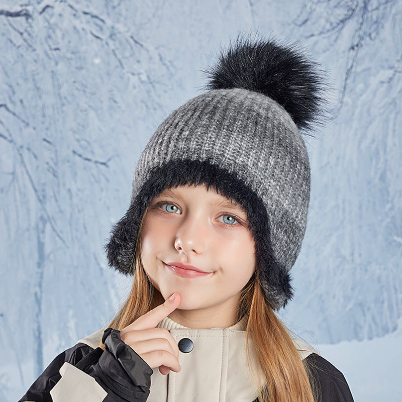 Children's Winter Ear Protection Fur Ball Sleeve Outdoor Fleece-lined Kids' Headwear