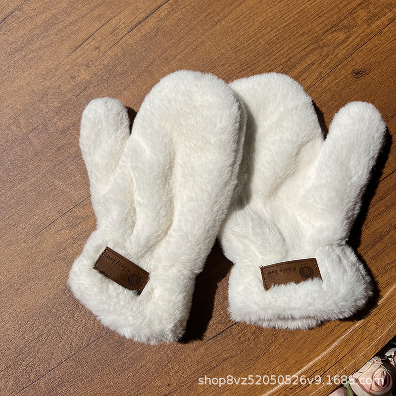 Winter Plush Thickened Warm Female Finger Cute Simple Gloves