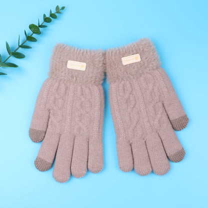 Korean Style Knitted Knitting Wool Female Riding Thickened Warm Gloves