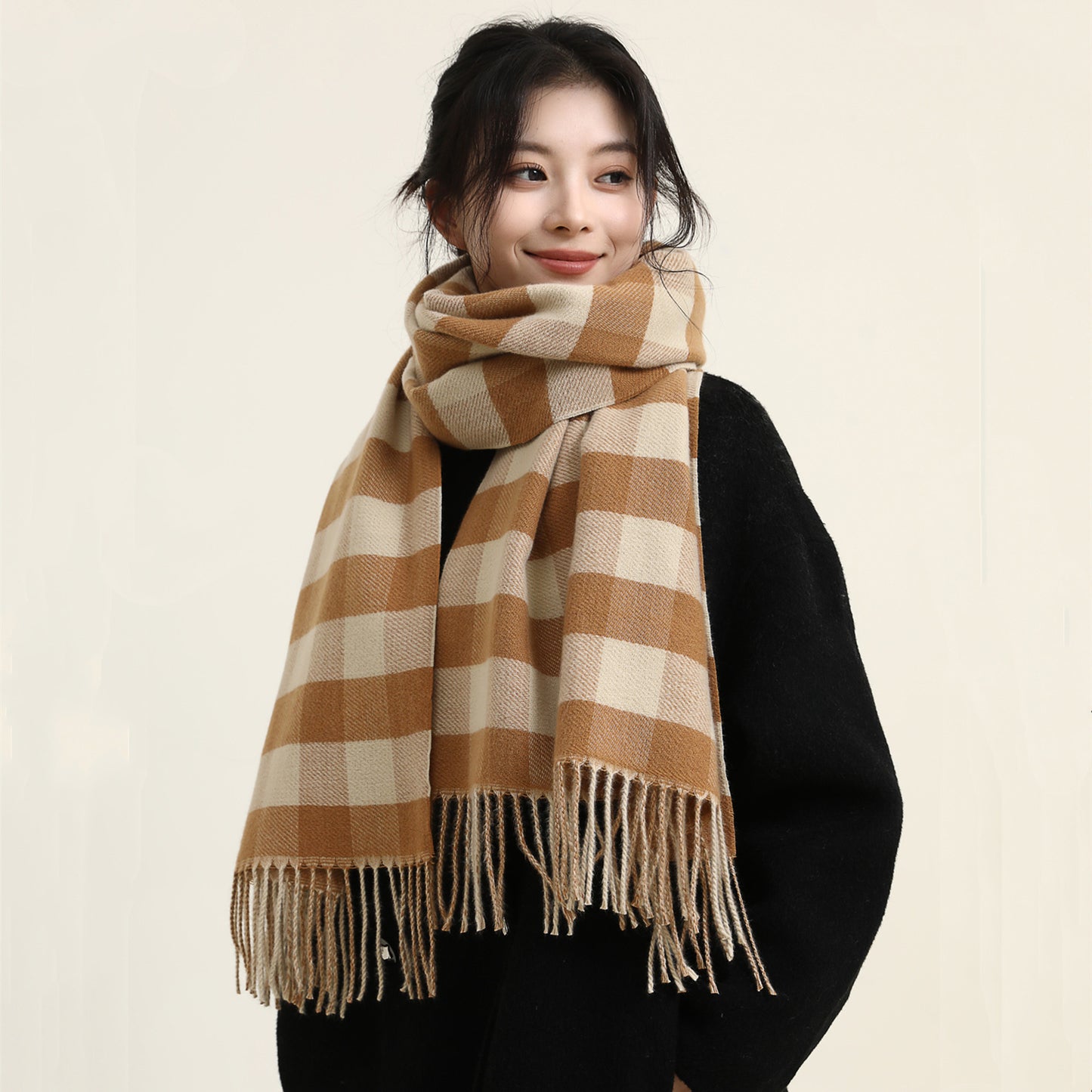 Women's High-grade Warm Green Plaid Shawl Scarfs