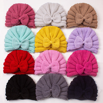 Bow Hat Knitted Warm Wool Beanie Kids' Headwear