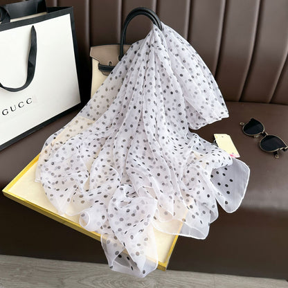 Women's Polka Dot Printed Long Wear Silk Scarfs