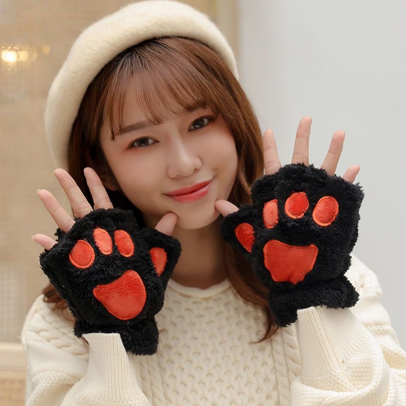 Cartoon Fleece-lined Thick Windproof Warm Leisure Gloves