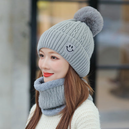 Women's Cute Thick Fleece Warm Embroidery Smiley Hats & Caps