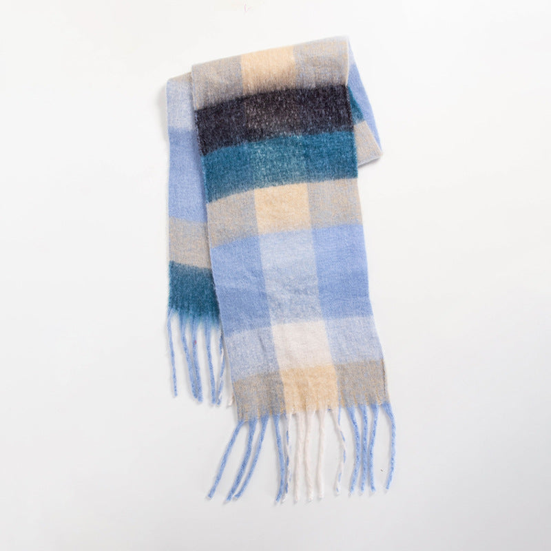 Colorful Plaid Striped Thick Braid Mohair Scarfs