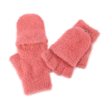 Warm Plush Finger Exposed Flip Outdoor Thickened Gloves