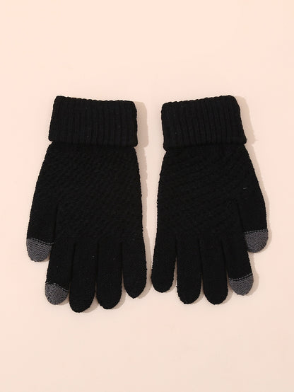 Women's Pattern Jacquard Fleece Lining Thickened Outdoor Cycling Warm Gloves