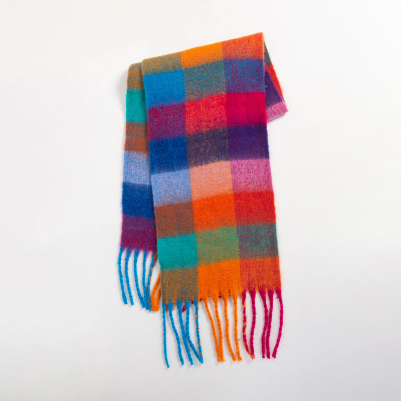 Colorful Plaid Striped Thick Braid Mohair Scarfs