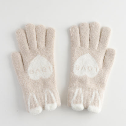 Women's Full Finger Knitted Plush Warm Winter Gloves