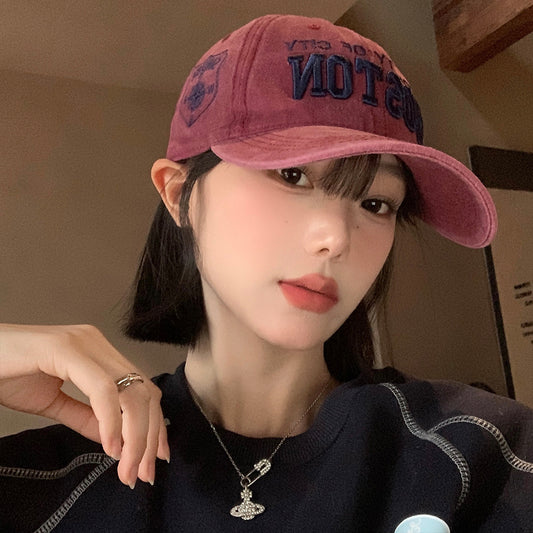 Women's American Retro Baseball Korean Embroidered Small Wide Hats & Caps