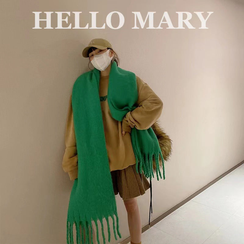 Women's Macaron Color Mohair Long Thickened Keep Scarfs