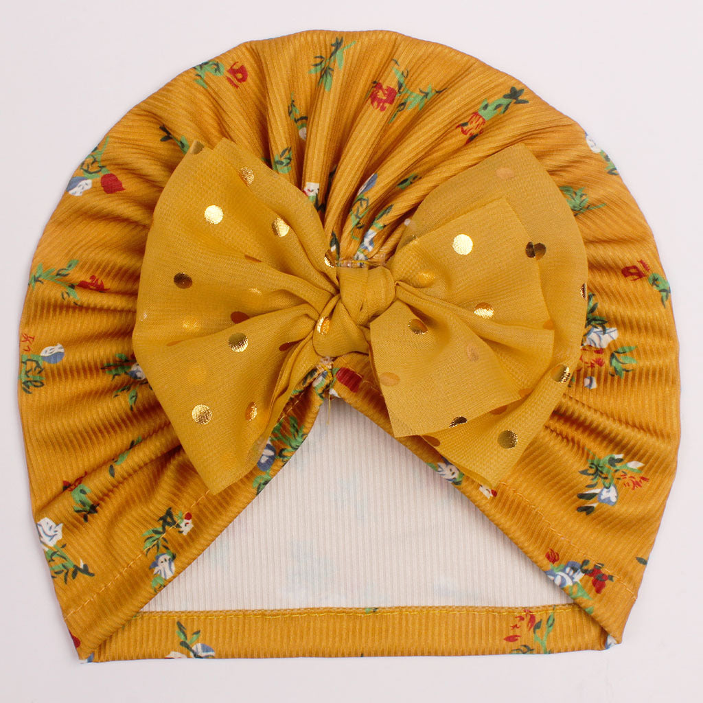 Children's Thread Beanie Printed Bow Knotted Hat Kids' Headwear