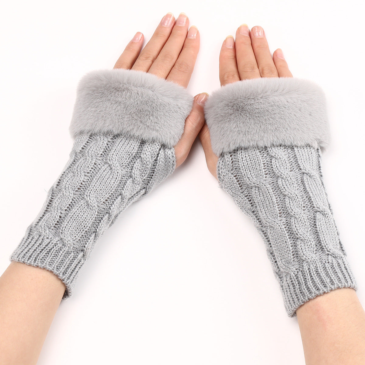 Women's Turn-over Short Furry Knitted Arm Sleeve Gloves