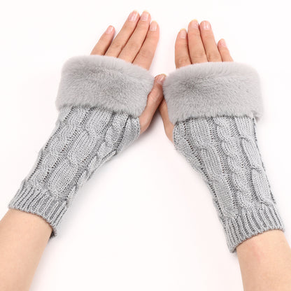 Women's Turn-over Short Furry Knitted Arm Sleeve Gloves