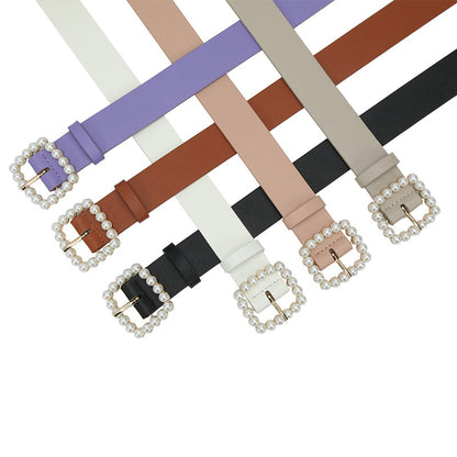 Women's Live Broadcast Pearl Inlaid Buckle Jeans Belts