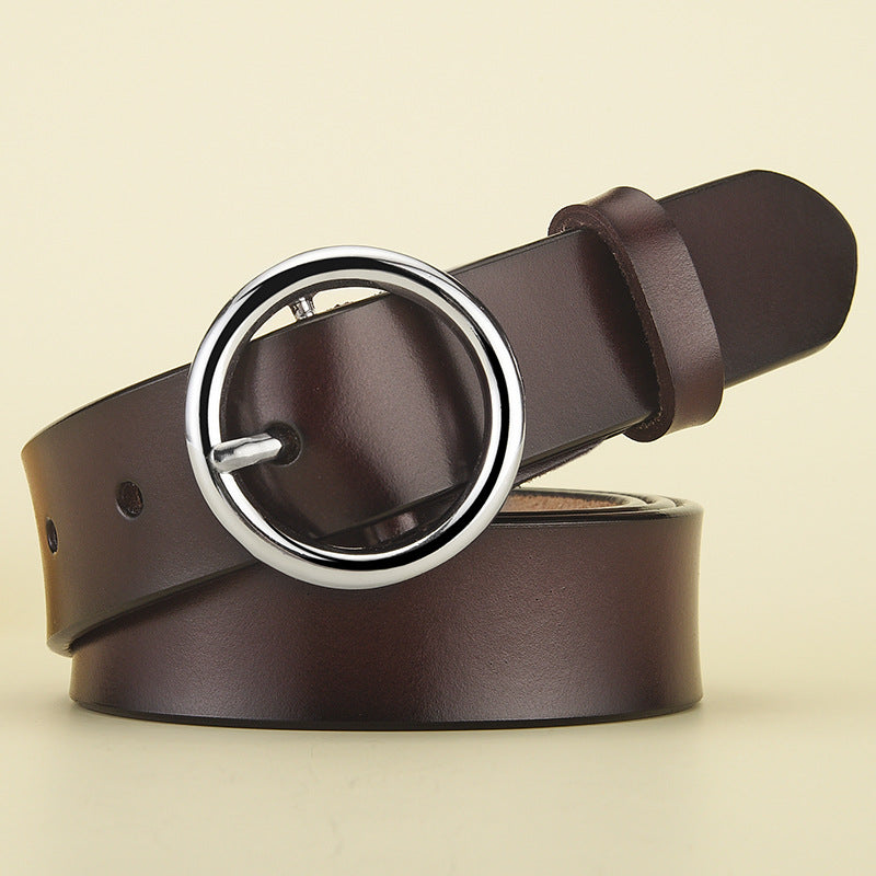 Women's Leather Round Buckle Cowhide Korean Style Belts