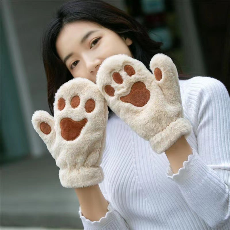 Winter Plush Thickened Warm Female Finger Cute Simple Gloves