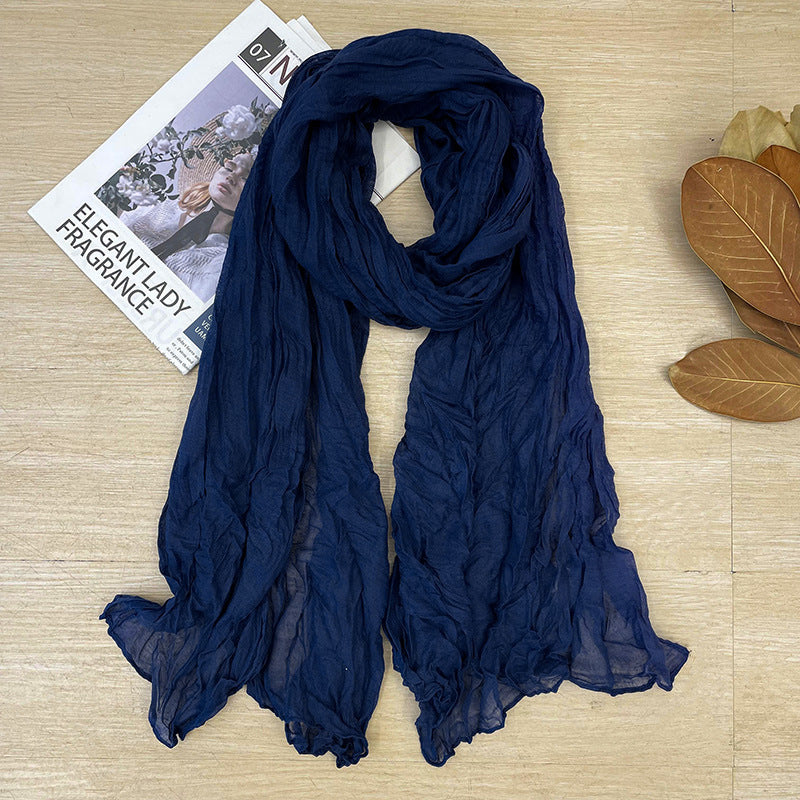 Women's Korean Style Artistic Vintage Crumpled Cotton Scarfs