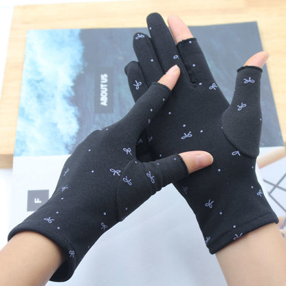 Thermal Half Finger Exposed Two Touch Screen Ladies Writing Gloves