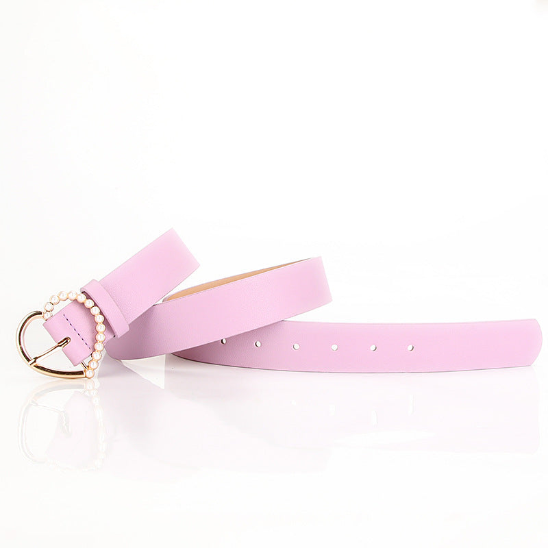 Women's Sweet Elegant Love Pearl Pin Buckle Belts