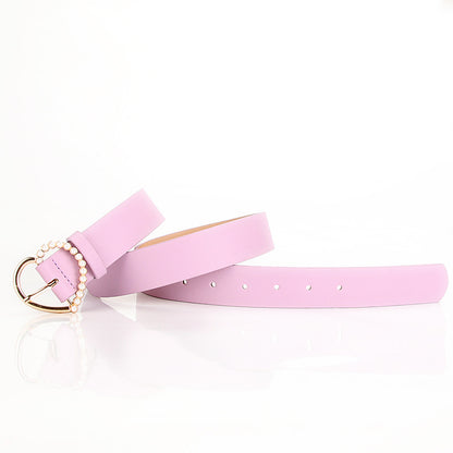 Women's Sweet Elegant Love Pearl Pin Buckle Belts