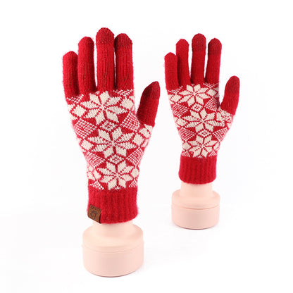 Wool Knitted Plaid Fleece-lined Thickened Cycling Five-finger Gloves