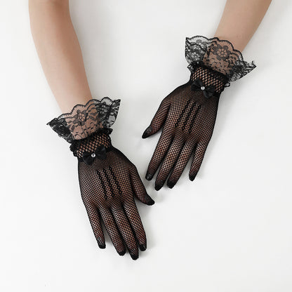 Women's Bridal Wedding Fishnet Bow Dress Lace Gloves