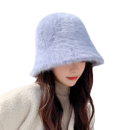 Women's Thermal Rabbit Fur Bucket Hat Outdoor Hats & Caps