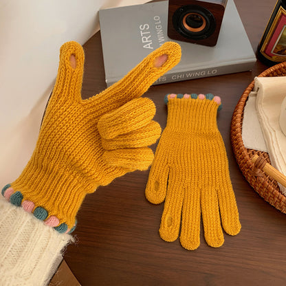 Women's Wool Knitted Solid Color Touch Screen Gloves