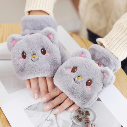 Women's Cute Riding Korean Style Cartoon Veet Gloves