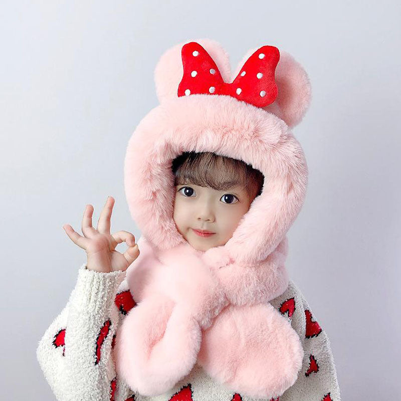 Children's Hat Korean Cute Earmuffs Bowknot Sleeve Integrated Kids' Headwear