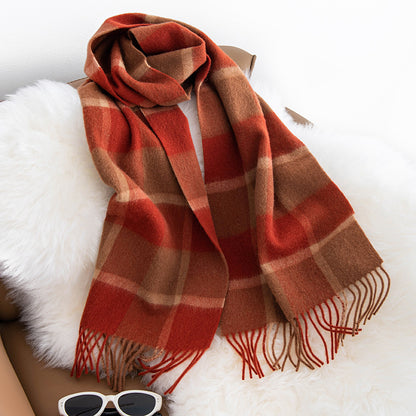 Wool High-grade Female Thickened Plaid Stitching Scarfs