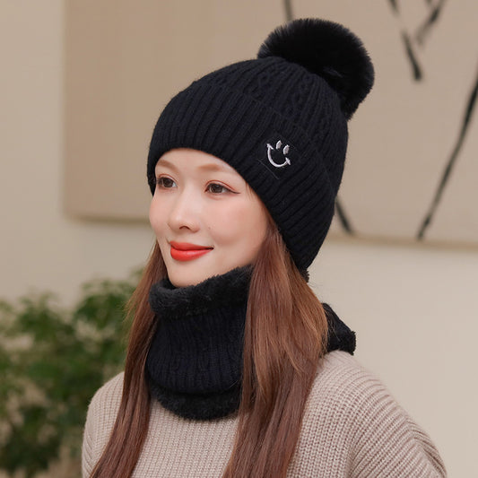 Women's Cute Thick Fleece Warm Embroidery Smiley Hats & Caps