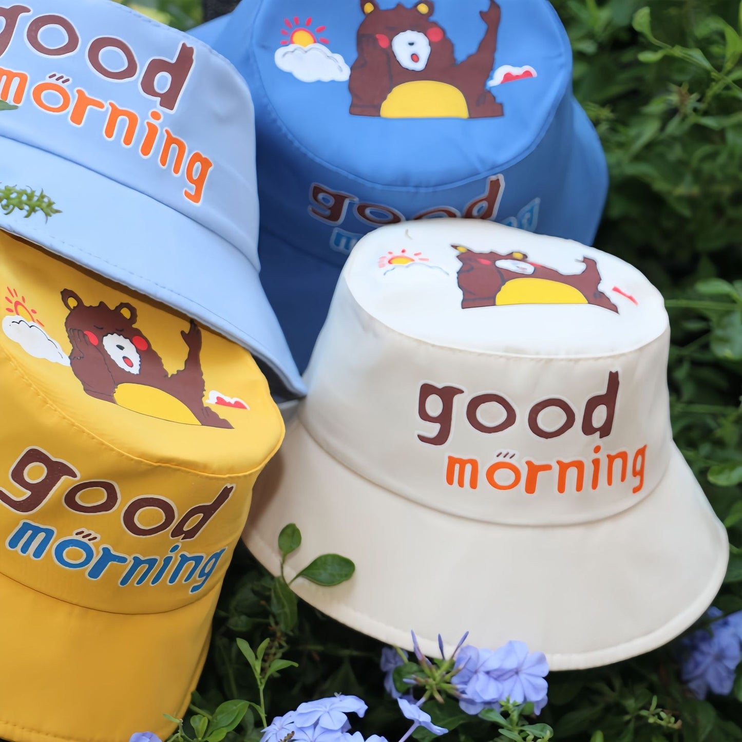 Children's Bucket Hat Good Morning Bear Sun Protection Kids' Headwear