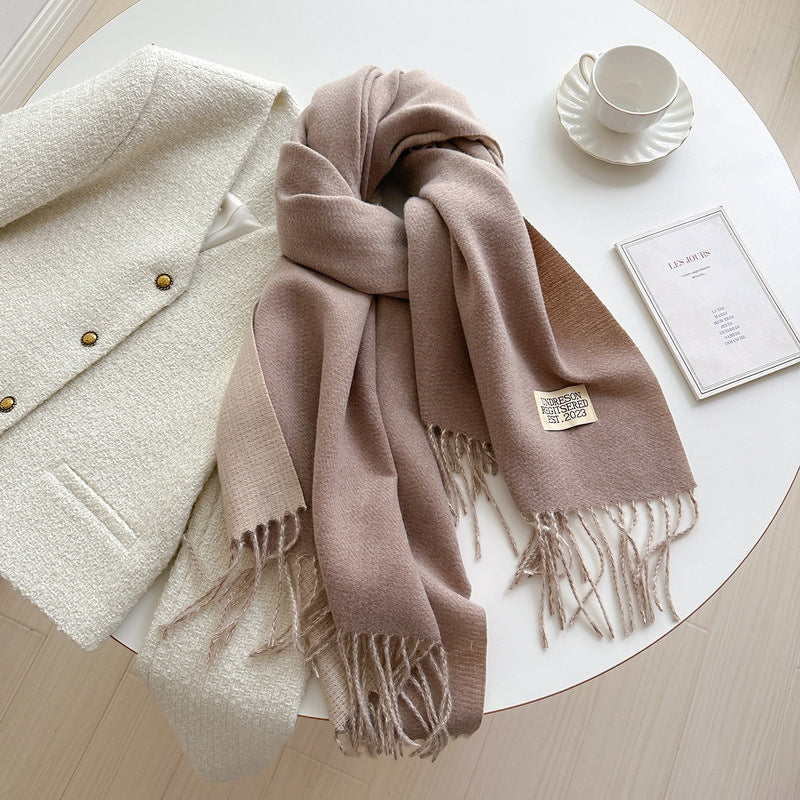 Women's Korean Double-sided Artificial Cashmere Pure Color Warm Scarfs