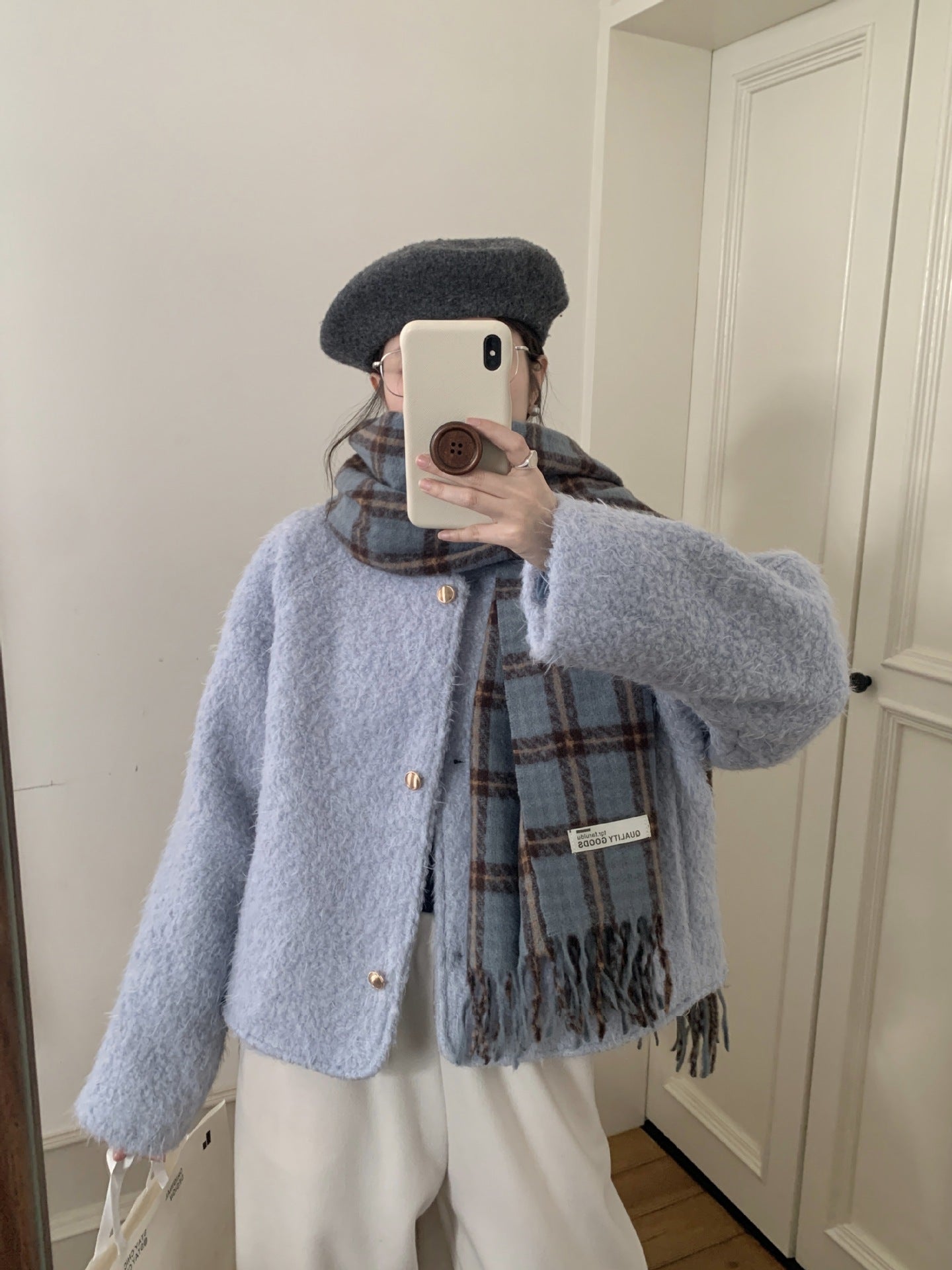 Women's Korean Style Plaid Winter Shawl Outer Scarfs